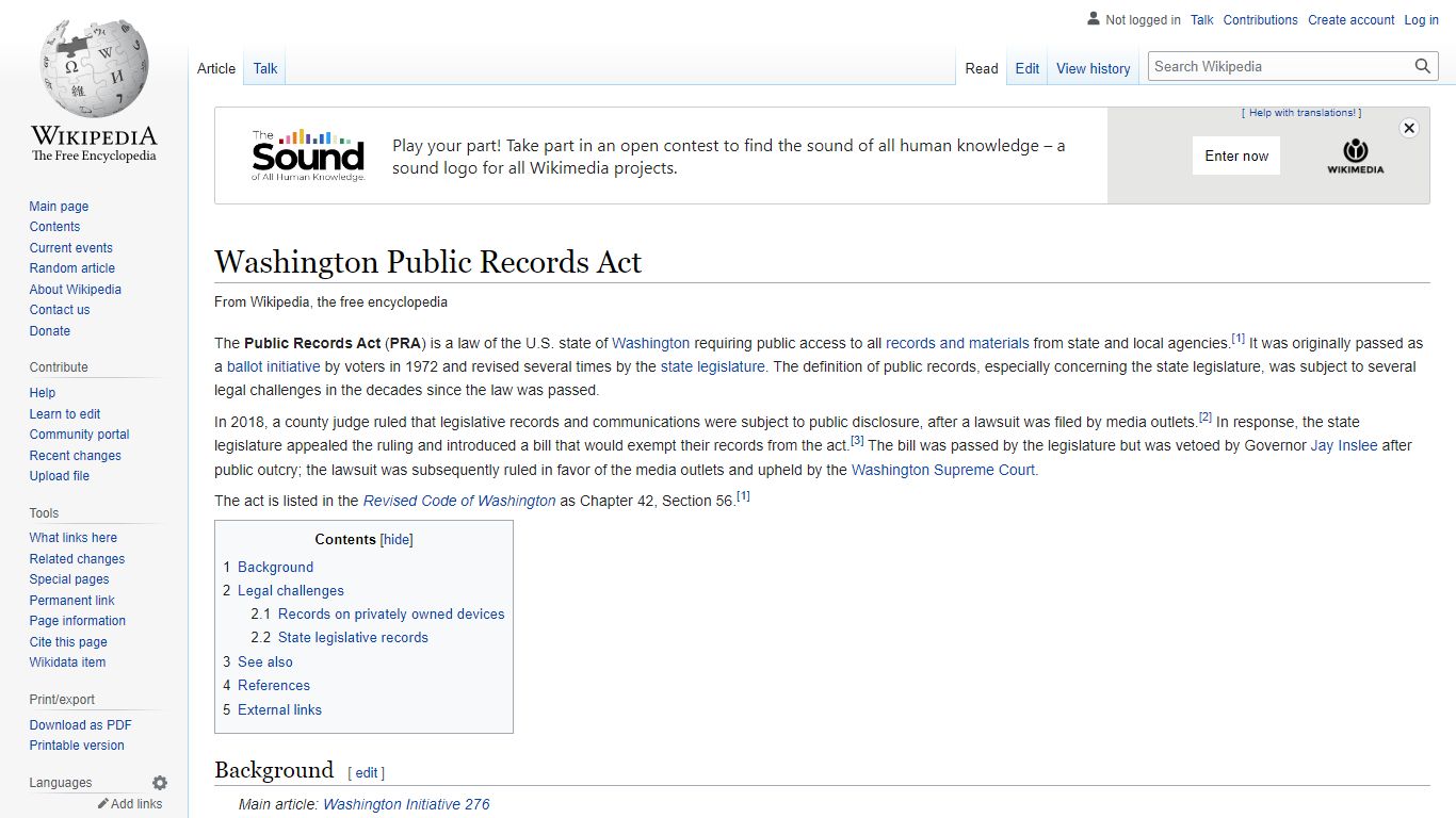 Washington Public Records Act - Wikipedia