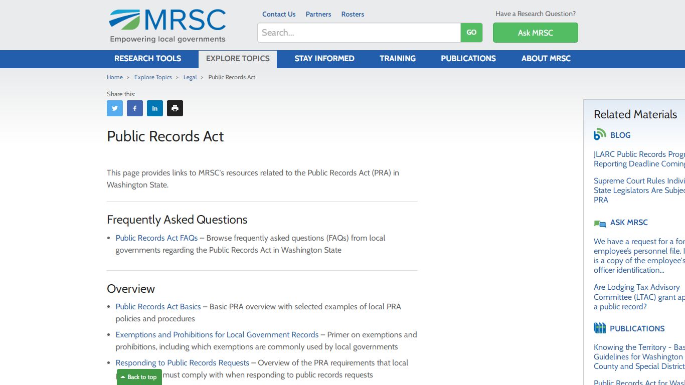 MRSC - Public Records Act