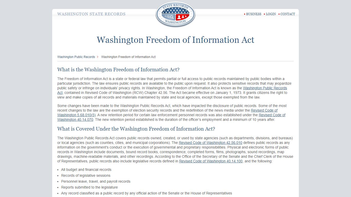 Washington Freedom of Information Act | StateRecords.org